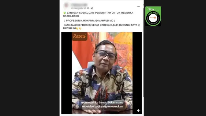 Cek Fakta: Tidak Benar Video Mahfud Md Umumkan Bansos untuk Buka Usaha