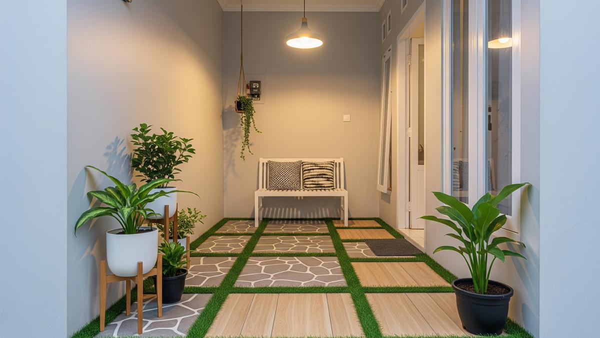 7 Ide Teras Depan Rumah Sempit dengan Lantai Batu Alam Imitasi yang Estetis, Fungsional dan Hemat Biaya