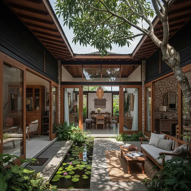 Model Rumah Kecil Tapi Luas dengan Taman di Tengah Area Rumah