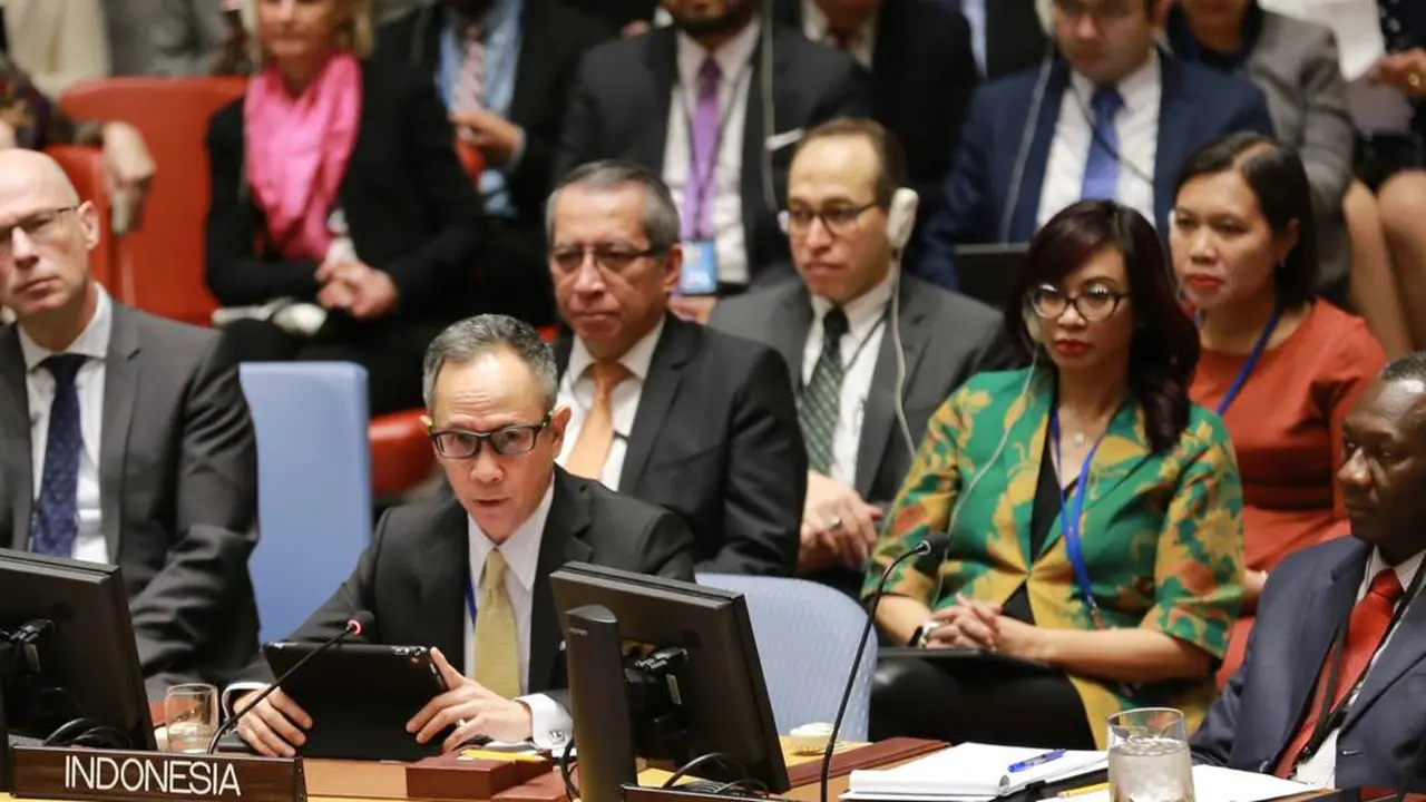 Wamenlu RI, Mahendra Siregar dalam briefing Dewan Keamanan PBB (DK PBB) mengenai Anak-anak dalam Konflik Bersenjata (Security Council Briefing on Children in Armed Conflict) di Markas Besar PBB di New York, Rabu, 12 Februari 2020.