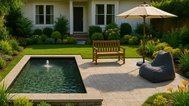 Taman Depan Rumah Ukuran 6x9 dengan Kolam Mini/ Ilustrasi gambar oleh AI