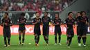 Para pemain Arsenal, melakukan selebrasi usai mengalahkan Bayern Munchen pada laga ICC 2017, di Stadion Shanghai, Rabu (19/7/2017). Arsenal menang adu penalti dengan skor 3-2 atas Bayern Munchen. (AFP/Johannes Eisele)