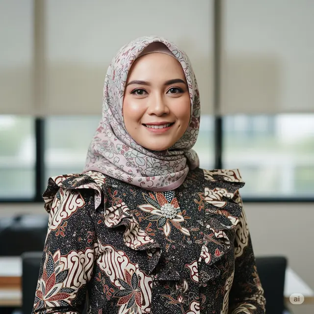 Model Baju Batik Kantor Wanita Berjilbab Modern. Foto: Gemini