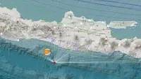 Gempa Magnitudo 5,8 mengguncang wilayah selatan Gunungkidul DIY, Senin malam (26/8/2024), pukul 19.57.42 WIB. (Liputan6.com/ Dok BMKG)&nbsp;