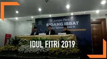 Menteri Agama Lukman Hakim Saifuddin mengumumkan hasil sidang Isbat penetapan 1 Syawal 1440 Hijriah. Idul Fitri atau awal bulan Syawal jatuh pada Rabu, 5 Juni 2019.