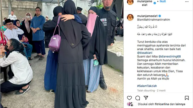 Ayah Tissa Biani Meninggal Dunia, Ahmad Dhani bersama Mulan Jameela dan Anak-Anak Sempatkan Takziah ke Rumah Duka. (instagram.com/mulanjameela1)