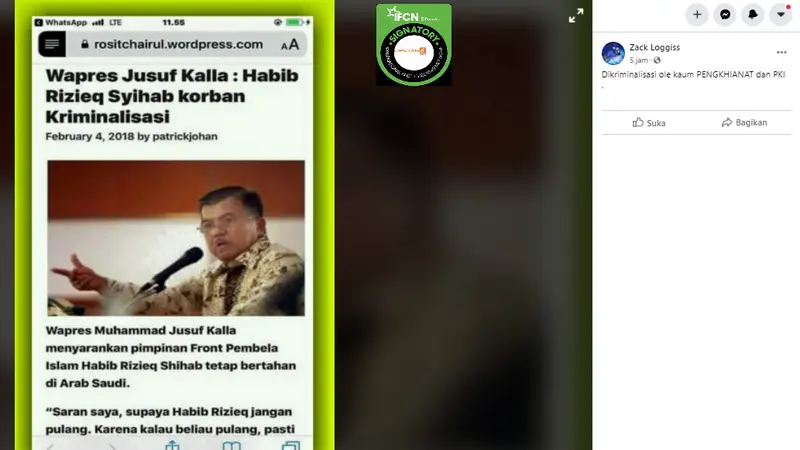 klaim Jusuf Kalla menyatakan Rizieq Shihab korban kriminalisasi