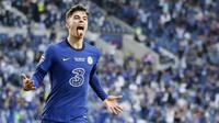 Kai Havertz - Pemain termahal Chelsea ini sukses menjadi pahlawan kemenangan The Blues atas Manchester City. Gol semata wayang Havertz cukup untuk membawa Chelsea mengangkat trofi Si Kuping Besar untuk kedua kalinya. (Jose Coelho/Pool via AP)