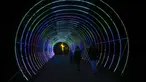 Para pengunjung berjalan di dekat instalasi cahaya di Chiswick House and Gardens dalam acara resmi penyalaan Festival Lightopia (sesi pemotretan) di London, Inggris (21/1/2020). Lightopia dibuka untuk umum dari 22 Januari hingga 1 Maret. (Xinhua/Han Yan)