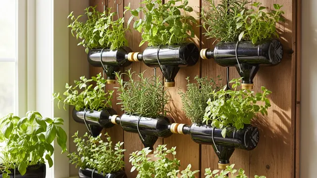 Kebun Herbal Vertikal dengan Botol Bekas Minyak