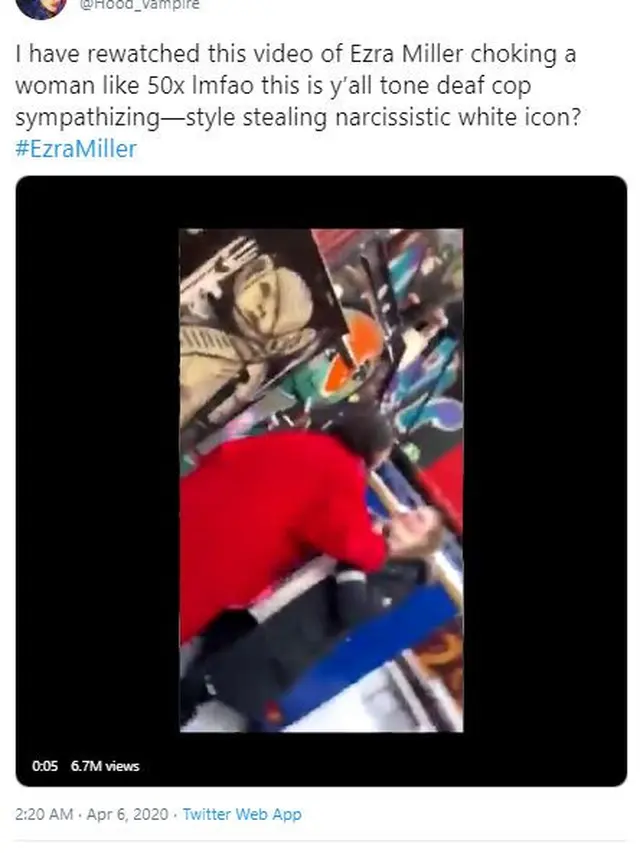 Reaksi warganet soal video kontroversial Ezra Miller (Twitter/ Hood_Vampire)