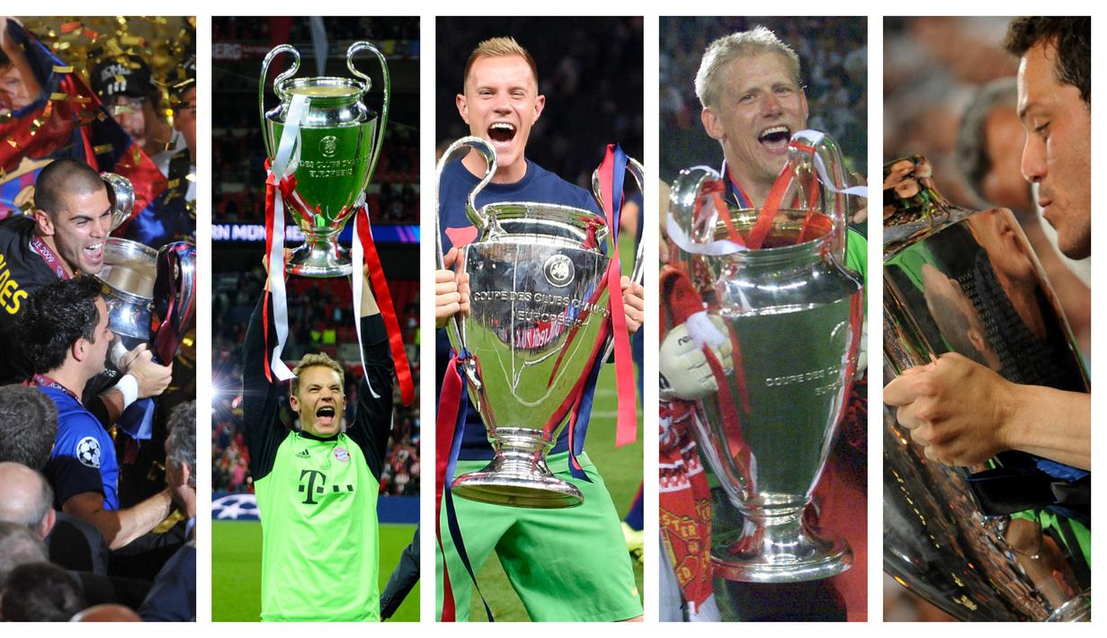 Kumpulan foto-foto penjaga gawang yang pernah merasakan kegemilangan bersama klub mereka masing-masing dalam  meraih Treble Winners. (Foto: AFP)