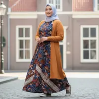 Gamis Batik Hijab Cardy A-Line untuk Tubuh Berisi/AI