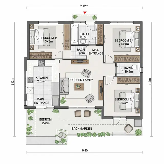 Denah Rumah Sederhana 6x12 3 Kamar.