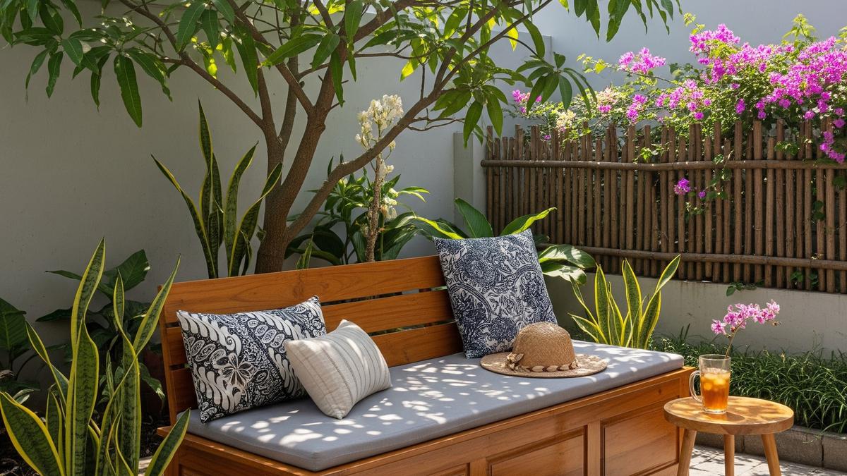 7 Desain Halaman Belakang Rumah dengan Kursi Panjang untuk Nongkrong