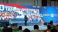 Menteri Agraria dan Tata Ruang/Kepala Badan Pertanahan Nasional (ATR/BPN) Agus Harimurti Yudhoyono d alam Reforma Agraria Summit 2024, di Sanur, Bali, Sabtu (15/6/2024). (Arief/Liputan6.com)