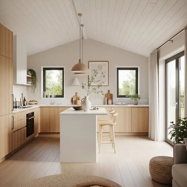 Desain Rumah Kecil Type 45 Skandinavian 1 Lantai dengan Dapur Terbuka (Image by Gemini AI)