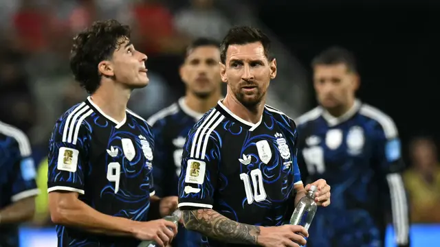 Penyerang Timnas Argentina, Lionel Messi, saat melawan Timnas Yordania.