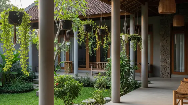 Rumah Pilar Polos Dipadukan Tanaman Asti