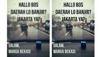 Netizen Bekasi yang umumnya tidak mengalami banjir, kini berbalik menyindir Jakarta dengan meme di sosial media