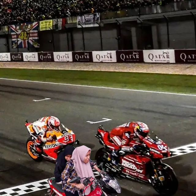 6 Editan Foto Cewek Naik Motor Ini Bikin Tepuk Jidat, Ikut Balapan di Sirkuit