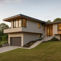 Model Desain Rumah L-Shape Dua Lantai Split-Level