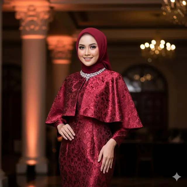 Dress Mermaid Brokat dengan Cape Pendek