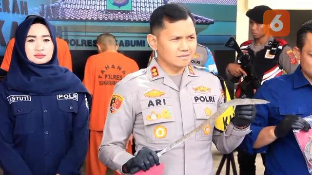 Polres Sukabumi Kota mengamankan pelaku penganiayaan dengan senjata tajam terhadap dua mahasiswa di Kota Sukabumi (Liputan6.com/Fira Syahrin).
