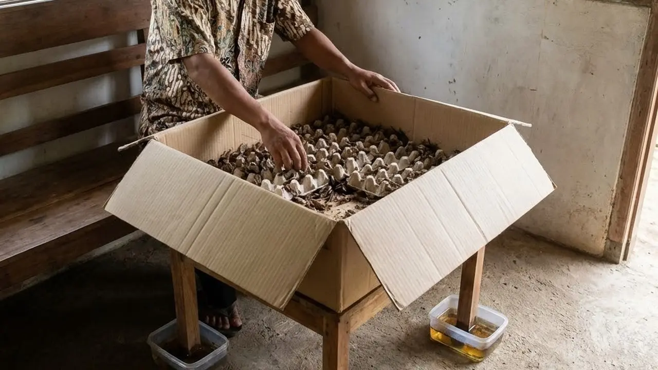 Ternak jangkrik di kardus