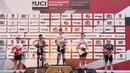 Pembalap asal Selandia Baru, Lochland Brown, menempati posisi teratas podium sementara diurutan kedua diraih oleh pembalap Singapura, Riyadh Hakim dan disusul oleh pembalap Austria, Theo Hauser.di UCI MTB Eliminator World Cup 2024 yang digelar di Sirkuit SG 1973, Palangka Raya, Minggu (19/5/2024). (Bola.com/Yusuf Satria)