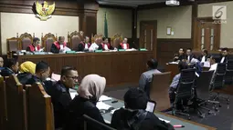 Empat saksi dihardirkan dalam sidang lanjutan kasus suap APBN-P 2018 yang melibatkan mantan anggota Komisi XI DPR F-Partai Demokrat Amin Santono di Pengadilan Tipikor, Jakarta, Kamis (11/10). (Liputan6.com/Herman Zakharia)