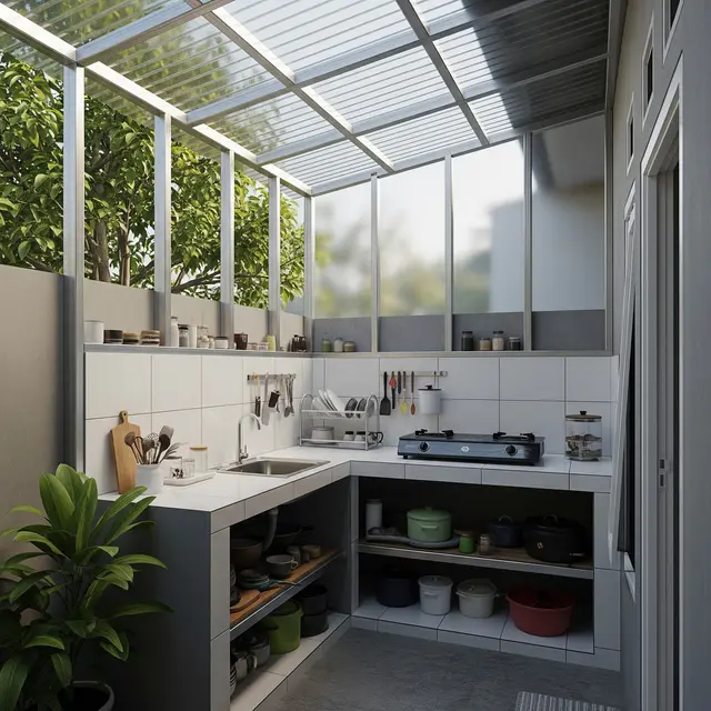 9 Desain Dapur Kecil Baja Ringan di Sudut Belakang Rumah, Fungsional dan Estetis