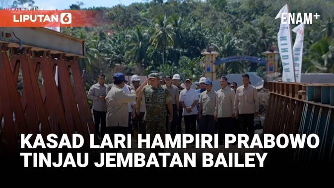 Kasad Jenderal Maruli Lari Hampiri Prabowo Tinjau Jembatan Bailey di Tapsel