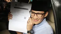 Bakal calon wakil presiden, Sandiaga Uno seusai melaporkan LHKPN di gedung KPK, Jakarta, Selasa (14/8). LHKPN yang merupakan bagian dari syarat pencalonan dirinya sebagai bakal cawapres. (Liputan6.com/Herman Zakharia)