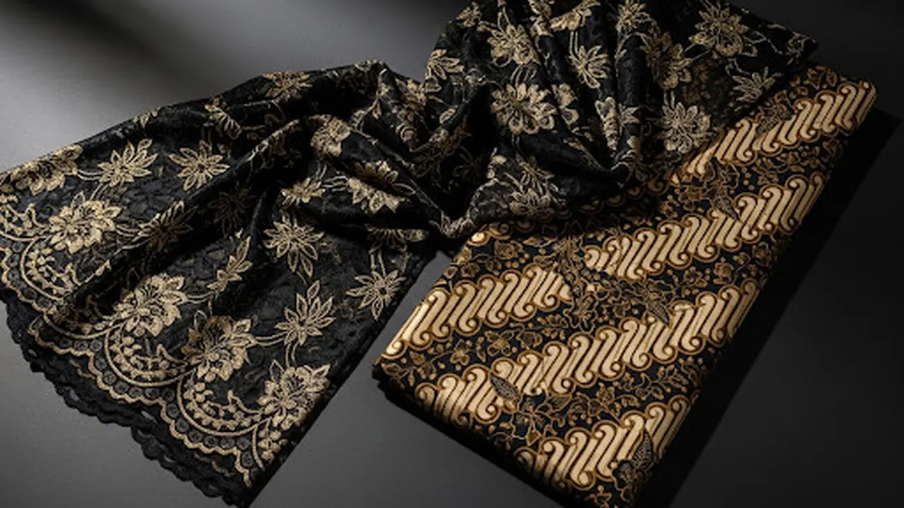 Dress Batik Brokat Hitam Emas untuk Pesta Malam