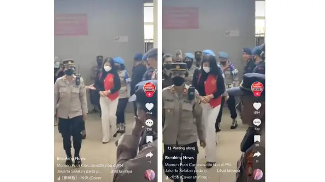 Screenshot Putri Candrawathi sampai di PN Jaksel. (Sumber: Tiktok @breakingnews66)