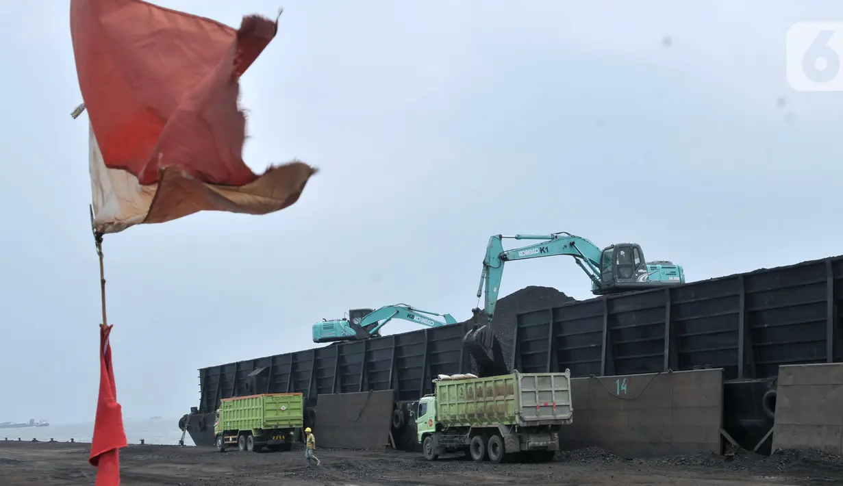 Aktivitas pekerja menggunakan alat berat saat menurunkan muatan batu bara di Pelabuhan KCN Marunda, Jakarta, Minggu (27/10/2019). Berdasarkan data ICE Newcastle, ekspor batu bara Indonesia menurun drastis mencapai 5,33 juta ton dibandingkan pekan sebelumnya 7,989 ton. (merdeka.com/Iqbal S Nugroho)