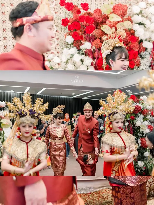 Dekorasi ruangan juga dengan dominasi warna merah dan gold. Bunga warna merah dan putih juga mendominasi ruangan yang digunakan sebagai tempat acara. Tampak, beberapa selebriti juga hadir untuk memeriahkan acara. [Instagram/gilangdirga]