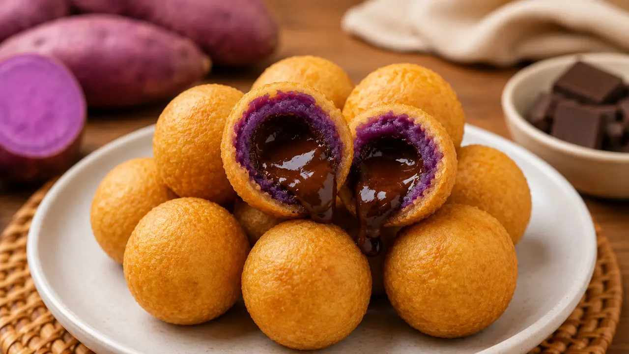 Cara Membuat Bola-bola Ubi Coklat Lumer