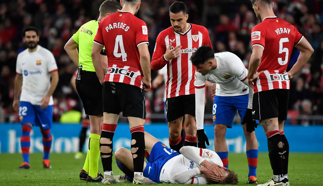 Hasil imbang melawan Barcelona membuat posisi Athletic Bilbao tertahan di posisi lima klasemen sementara dengan 50 poin dari 27 pertandingan. (ANDER GILLENEA/AFP)