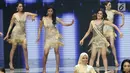 Penampilan tiga Miss Grand Indonesia 2018 dari provinsi Sulawesi Tenggara, NTB dan Kepulauan Riau pada malam final Miss Grand Indonesia 2018 di JCC Jakarta, Sabtu (21/7). (Liputan6.com/Angga Yuniar)