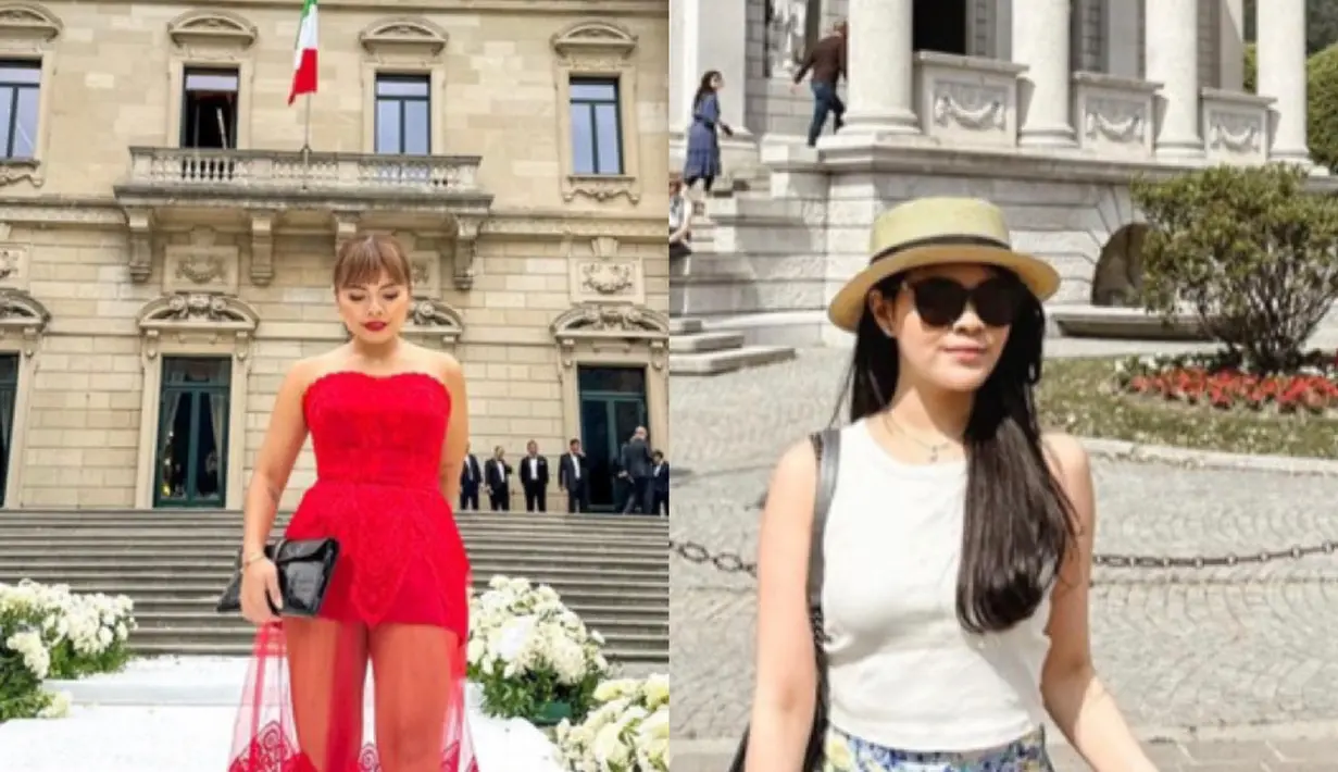 Berada di Como, Felicia tampil dengan dress off shoulder warna merah. Sedangkan Giovani tampil santai dengan tank top putih dan skirt colorfulnya. @feliciahutapeaaa/@chengiovanis
