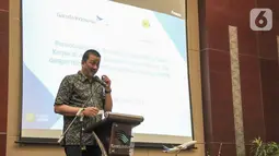 Direktur Utama Garuda Indonesia, Irfan Setiaputra memberi sambutan usai penandatanganan Nota Kesepahaman Corporate Sales di Garuda City Center, Tangerang, Banten, Kamis (28/01/2021). (Liputan6.com/HO/Wedi)