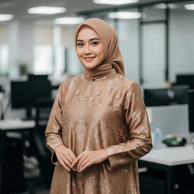 Inspirasi Gamis Brokat Warna Muted untuk Kantor & Acara Resmi (Image by Gemini AI)