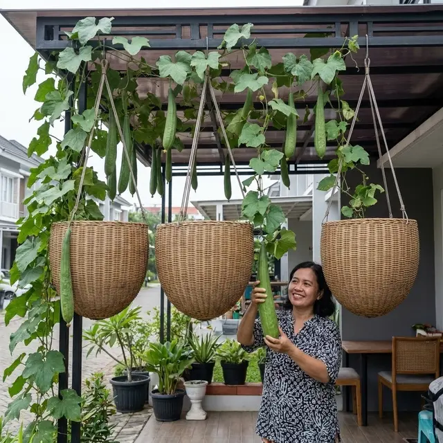 Menanam Oyong dengan Pot Gantung Struktur Kokoh