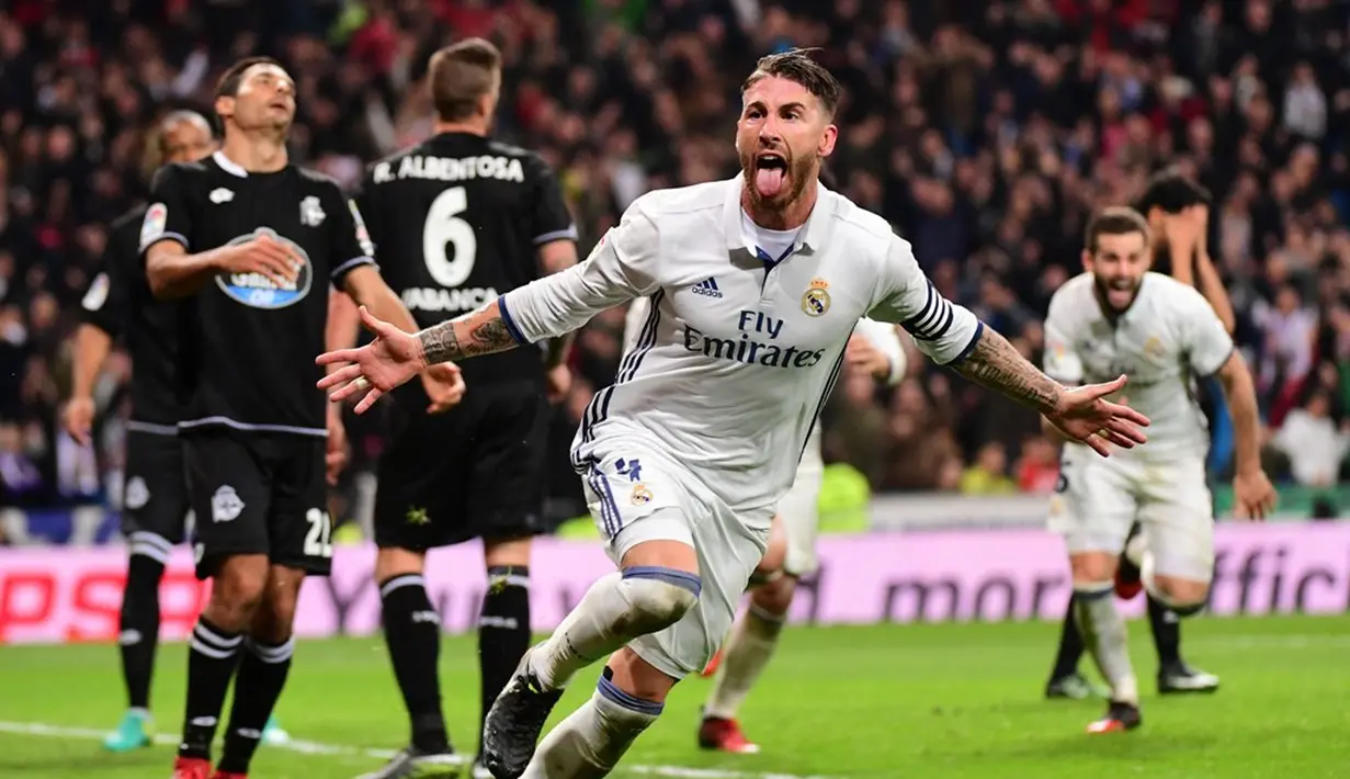 Real Madrid tak diperkuat Karim Benzema, Gareth Bale, dan Cristiano Ronaldo saat bersua Deportivo La Coruna pada pekan ke-15 La Liga Spanyol di Santiago Bernabeu, Sabtu (10/12/2016). Madrid menang 3-2 atas Deportivo. (AFP/Pierre-Philippe Marcou)