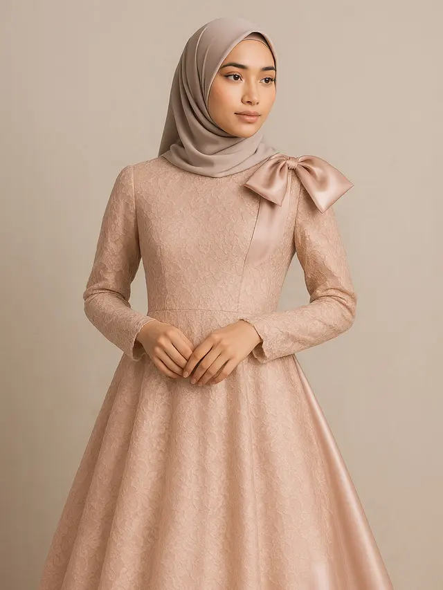 Gamis Brokat Princess dengan Detail Pita Manis (Image by ChatGPT)