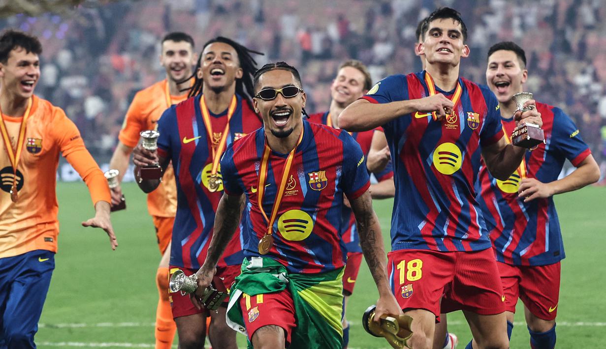 Sementara itu, penampilan apik Raphinha bisa menjadi momen kembalinya performa Raphinha. Seperti diketahui, Raphinha sempat terkendala cedera hamstring yang membuatnya absen sekitar dua bulan pada musim ini. (AFP/Haitham Al-Shukairi)