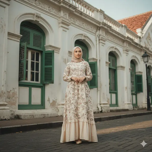 Gamis Batik Kombinasi Kain Polos