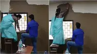 Viral dosen di Delhi plester tembok dengan kotoran sapi demi sejukkan kelas. (sumber: X/IndianTechGuide)